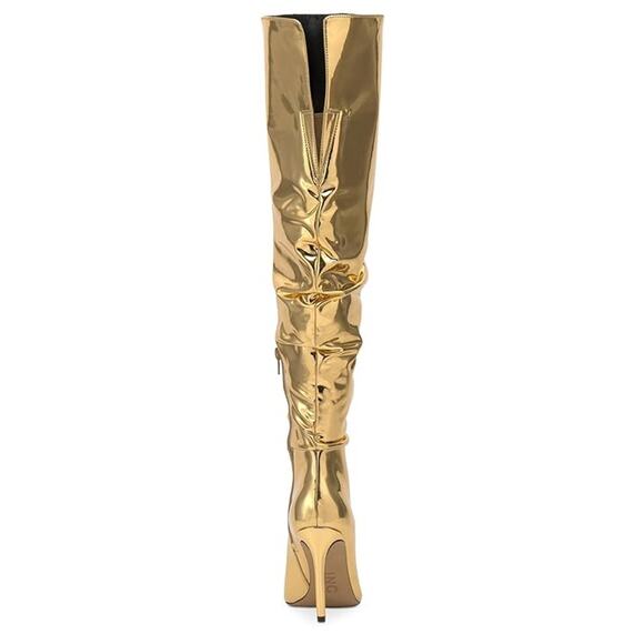 I.N.C. Int Concepts Women Vegan Gold Patent Over-The-Knee Slouch Boots Size 5.5M - Picture 3 of 3